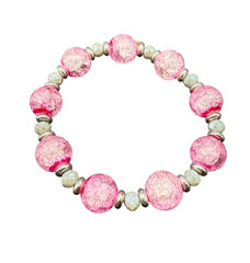 Pink Gray Ball Beaded Stretch Bangle Bracelet Silver Tone Beach Vacation
