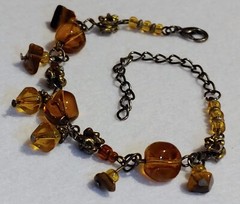 Bracelet – Silver tone/Orange/Brown Colored Beaded – 7 in Long w/ 1 3/4 in Ext