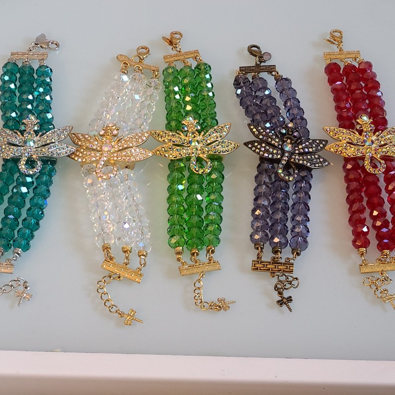 SALE Kirks Folly Dragonfly Desire 3 Strand Crystal Bracelet GREEN ONLY 9 IN WOW gallery