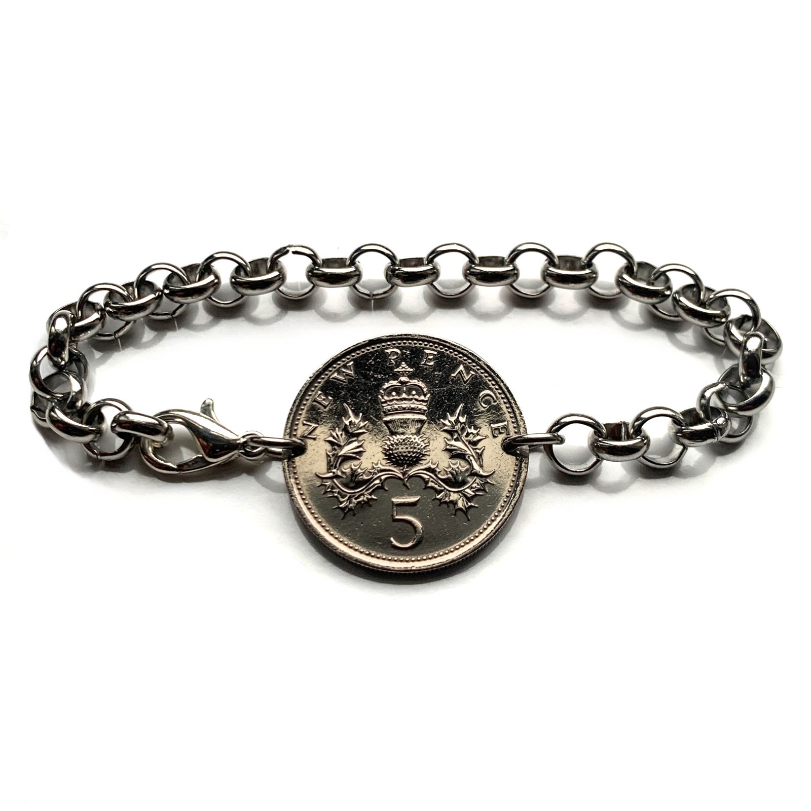 1975 Scotland UK 5 Pence coin bracelet Scottish thistle Edinburgh Glasgow 000076 gallery