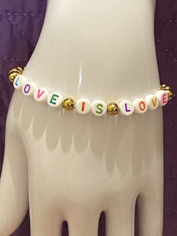 Eye Candy LA Luxe LOVE IS LOVE Spell Out 18k Gold Plated Titanium Bracelet Set 3 gallery