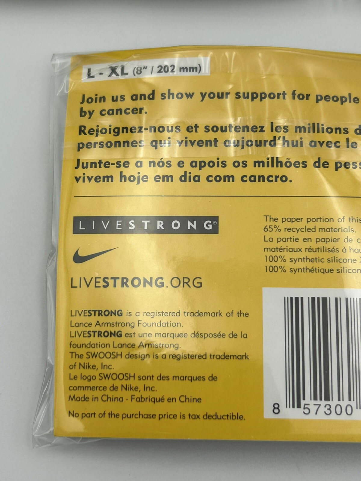 Lot of 5 - Nike Livestrong Authentic Bracelet NEW (Size L/G-XL) 8"/202 mm gallery