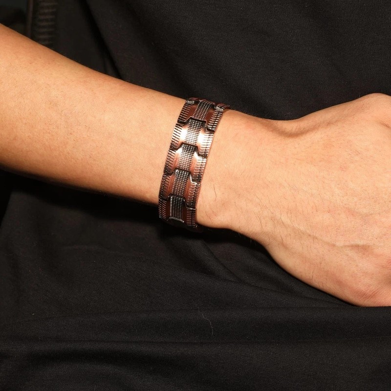Adjustable Men's Copper Magnetic Bracelet with Sizing Tool and Magnets gallery