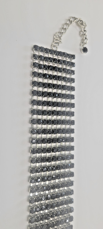 Black Rhinestone Silvertone Stretch Bracelet with Extension Chain gallery