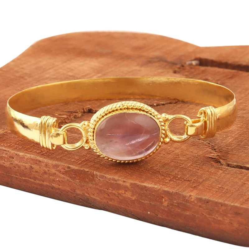 Blue Natural Amethyst Gold Plated Gemstone Collet Set Hook Bracelet Gift For Her gallery