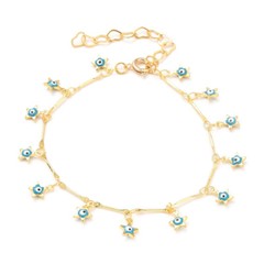 Enamel Charm Bracelet Bar Spring Ring Star Evil Eye Gold 7.7″ Z158