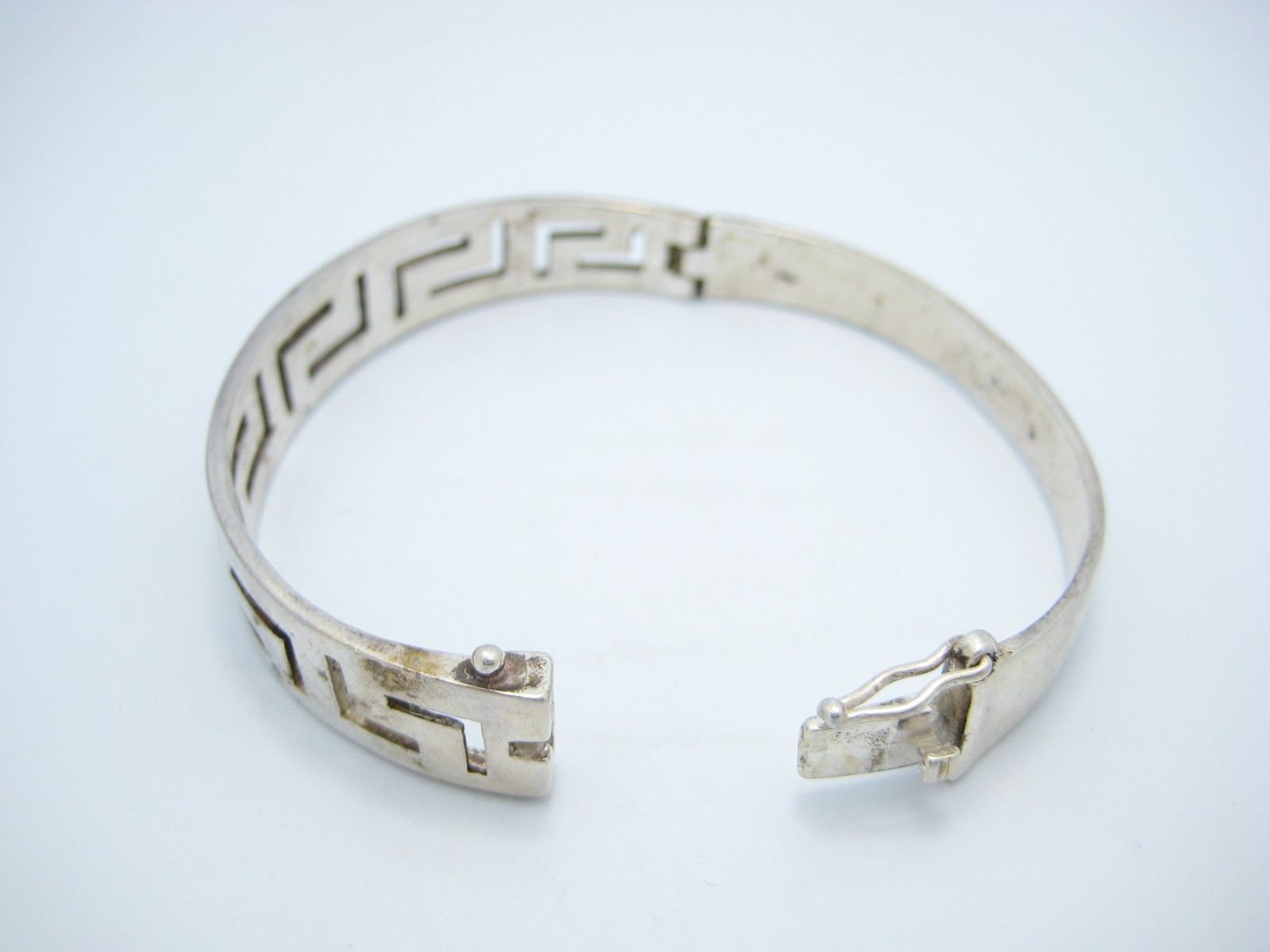 Sterling Silver 11.2mm Greek Key Cutout Design Hinged Cuff Bracelet gallery