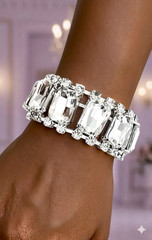1.1/8″ Wide Clear Crystals Rhinestones Evening Pageant Glam Bracelet