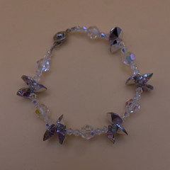 Crystal Bicone Beaded Charm Bracelet Clear Purple Silver Tone Star Dangles Hook