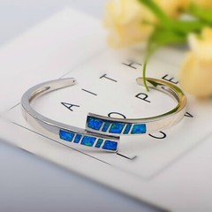 Hawaii Fashion Fine Blue Fire Opal Bangles 925 Sterling Sliver Jewelry For Women