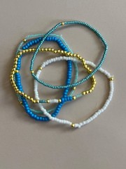 womens 5 piece multi color gold, blue, white and turquoise bracelet handmade
