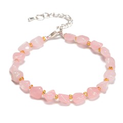 Rose Quartz Nugget Beaded Bracelet Silver Plated Clasp Size 5-8mm 7.5″ Length