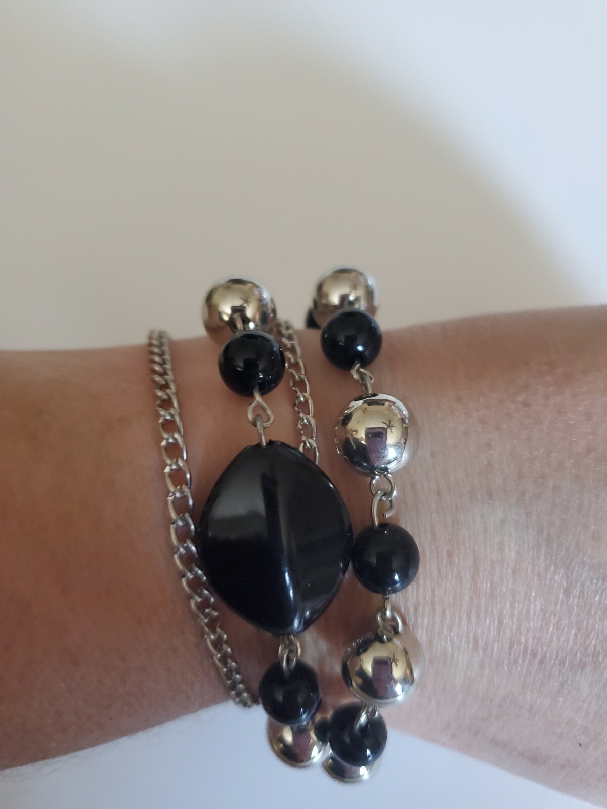 Paparazzi Black Silver 3 Strand Bead bracelet gallery