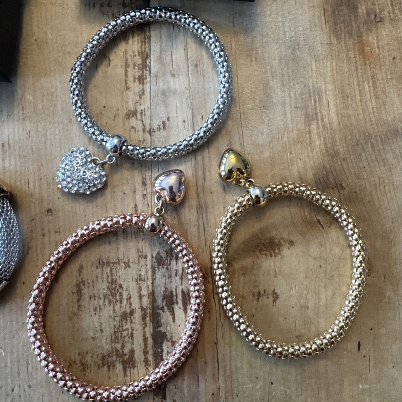 Mint & Lily Stretch Bracelets Heart Charms Rose Gold Silver Gold And TriCube Mtl gallery