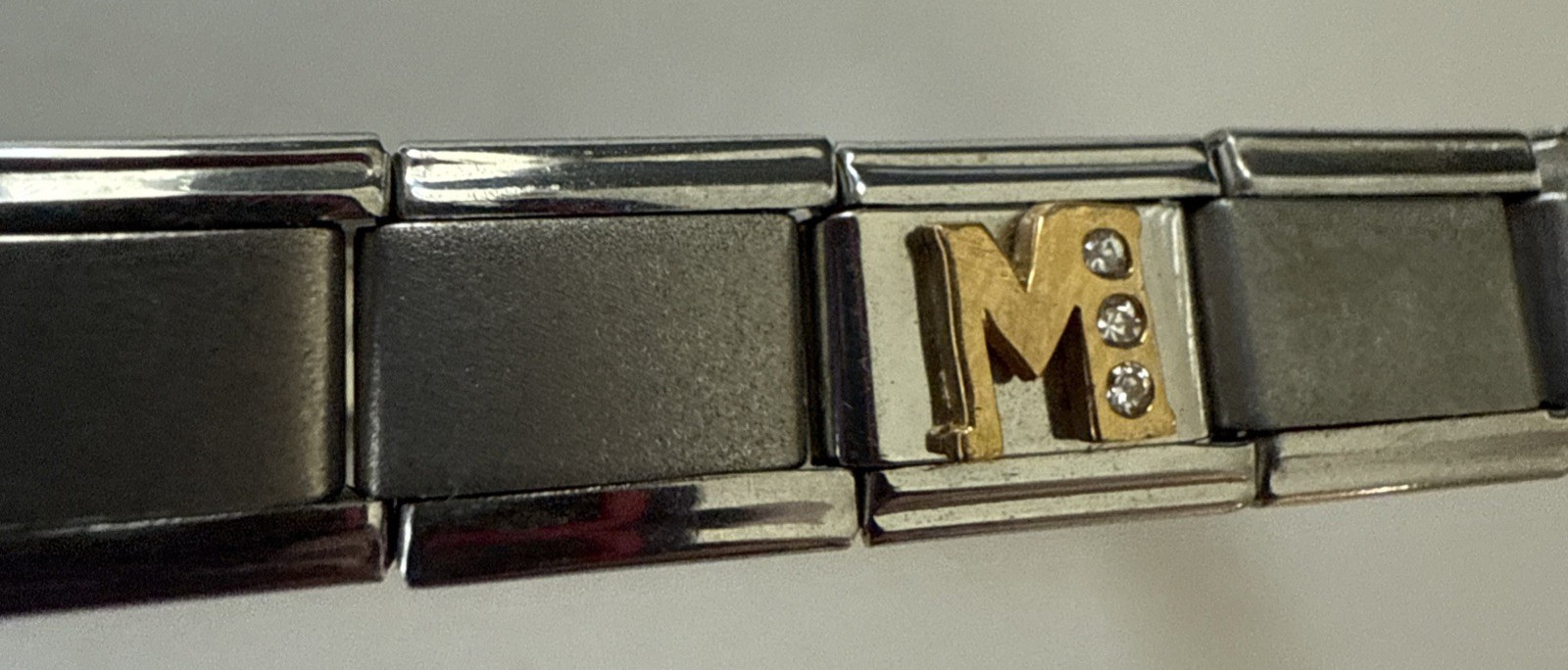 Authentic Stainless Silver Tone Zoppini Bracelet w/Gold Tone M & 3 Clear Stones gallery