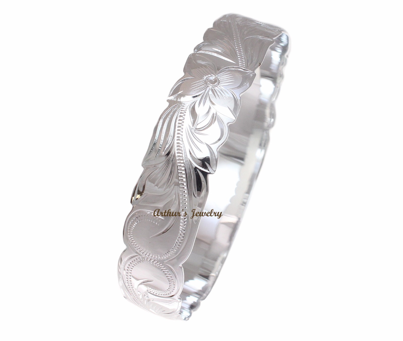 SILVER 925 HAWAIIAN BANGLE BRACELET PRINCESS PLUMERIA FLOWER SCROLL CUT OUT 15MM gallery