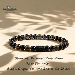 AAA+ Ultimate Protection Bracelet Black Tourmaline Onyx Obsidian Shungite Bar