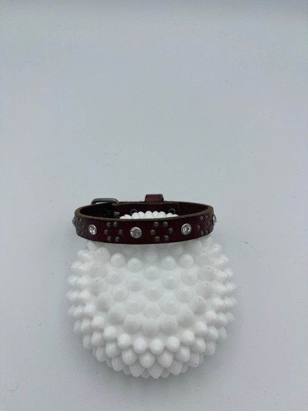 Brown Leather Bracelet With Rhinestone Accents Adjustable Buckle 7-9 in gallery