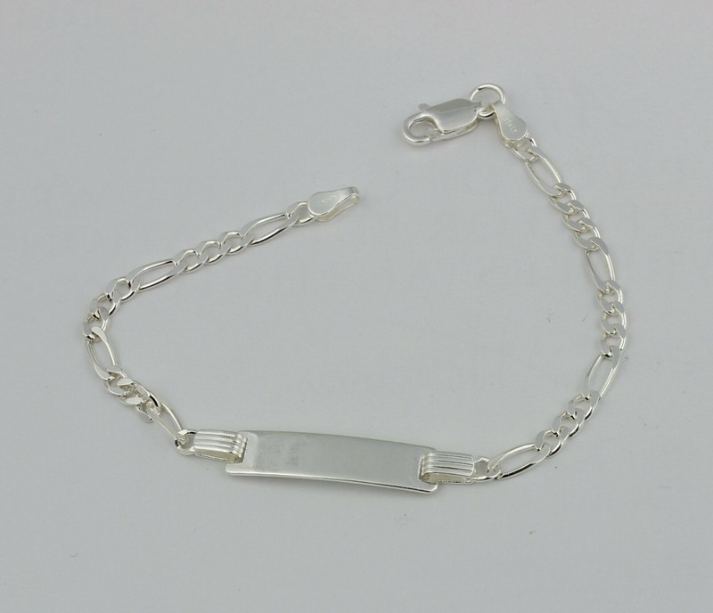Women 925 Sterling Silver Engrave Bar Figaro Chain Bracelet 6-7" Made in Italy gallery