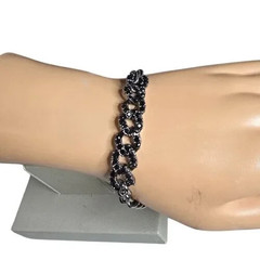 Stephan & Co Women’s Trendy Gunmetal Plated Black Rhinestone Chain Bracelet