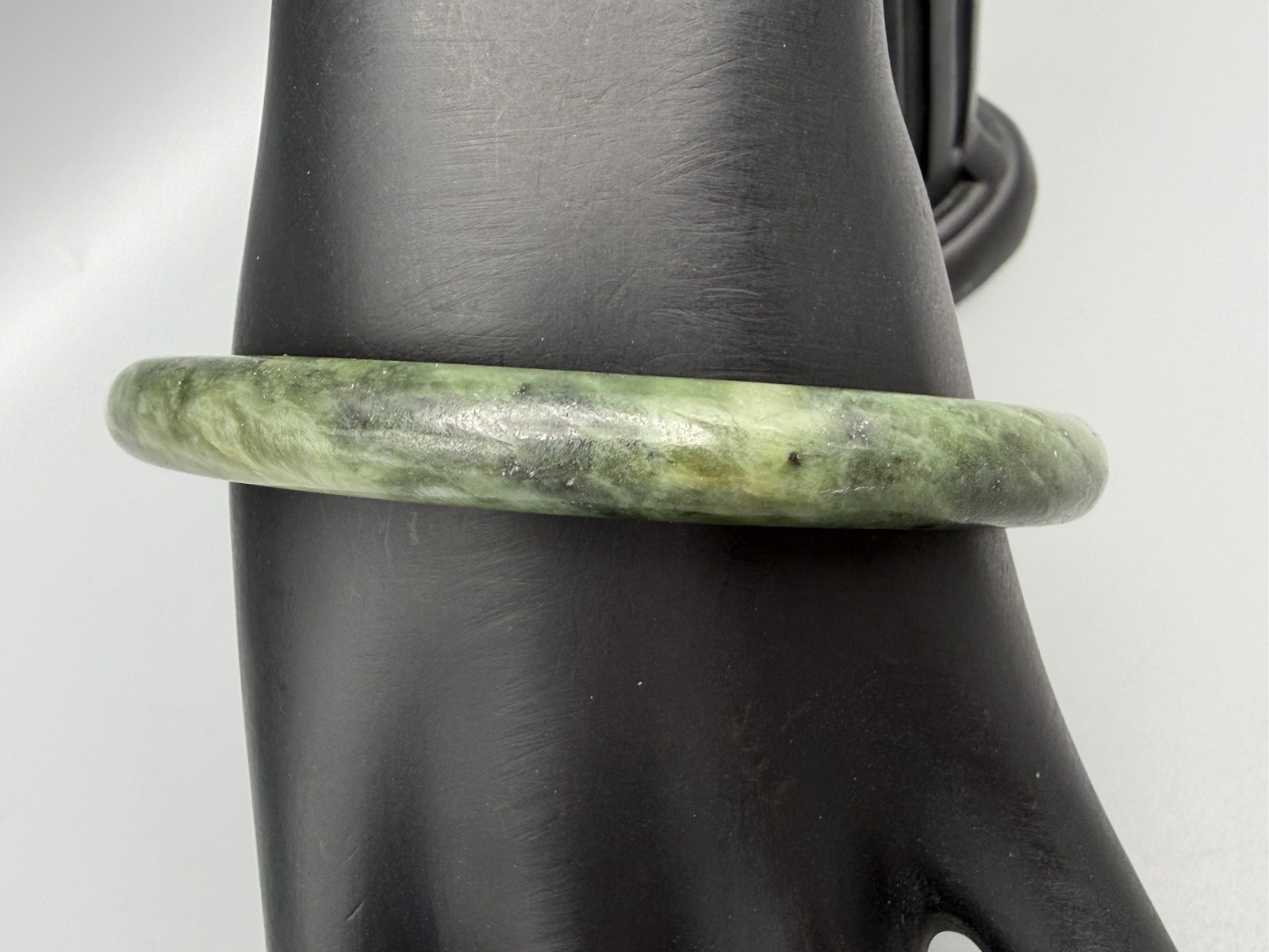 Green Serpentine Stone Bangle Bracelet Mottled Dark Light Round gallery