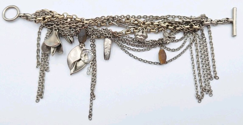 KENNETH COLE REACTION Mix Metal Multilayered Chain Fringe Dangle Charm Bracelet gallery