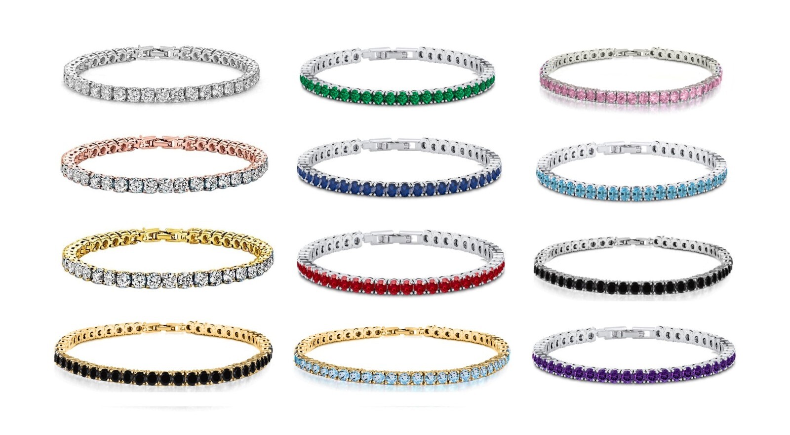 14k White Gold Plated 4MM Round Cut CZ Tennis Chain Bracelet 7.5 Inch All Colors gallery