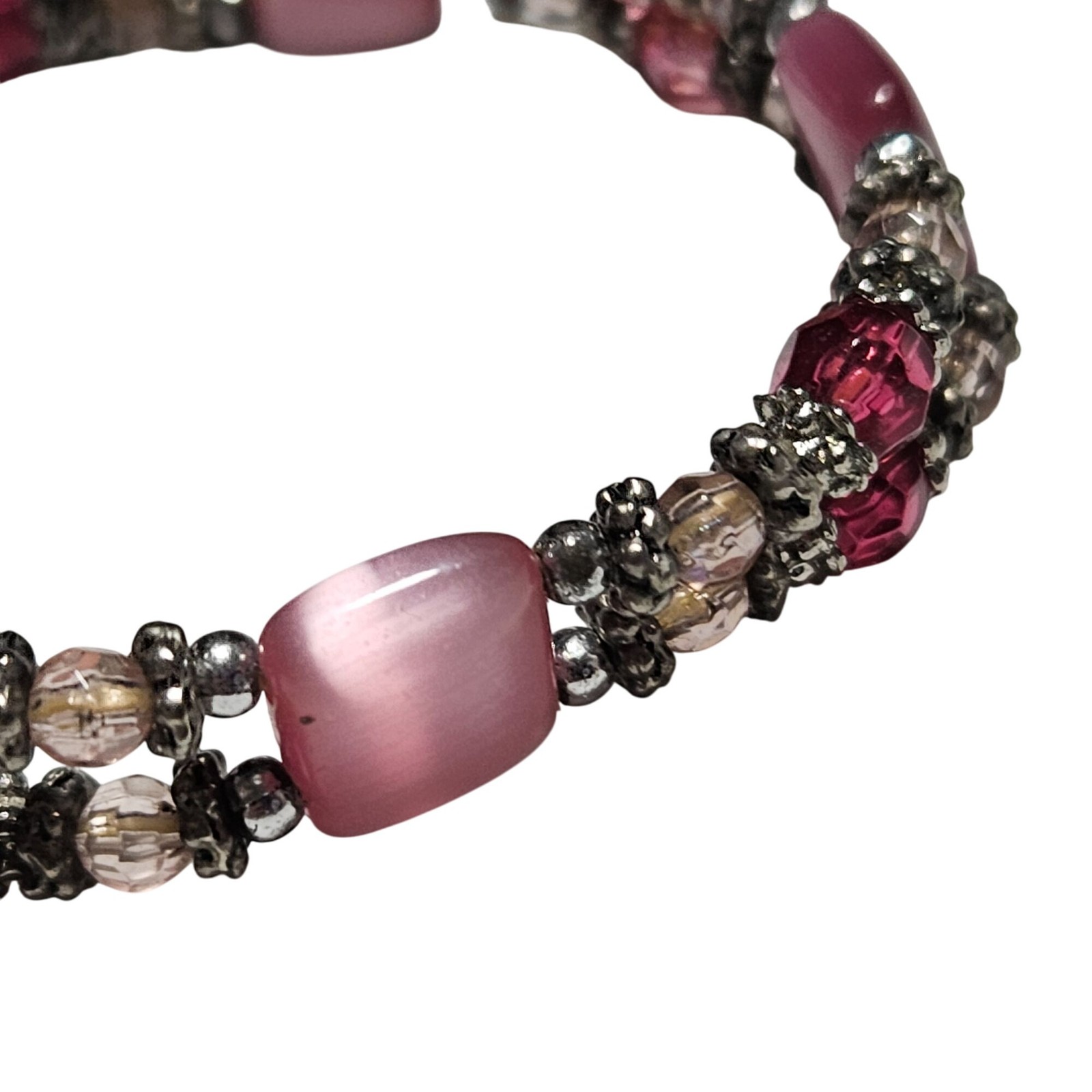 Elegant Pink Silver Beaded Stretch Bracelet Classic Fashion Jewelry Women gallery
