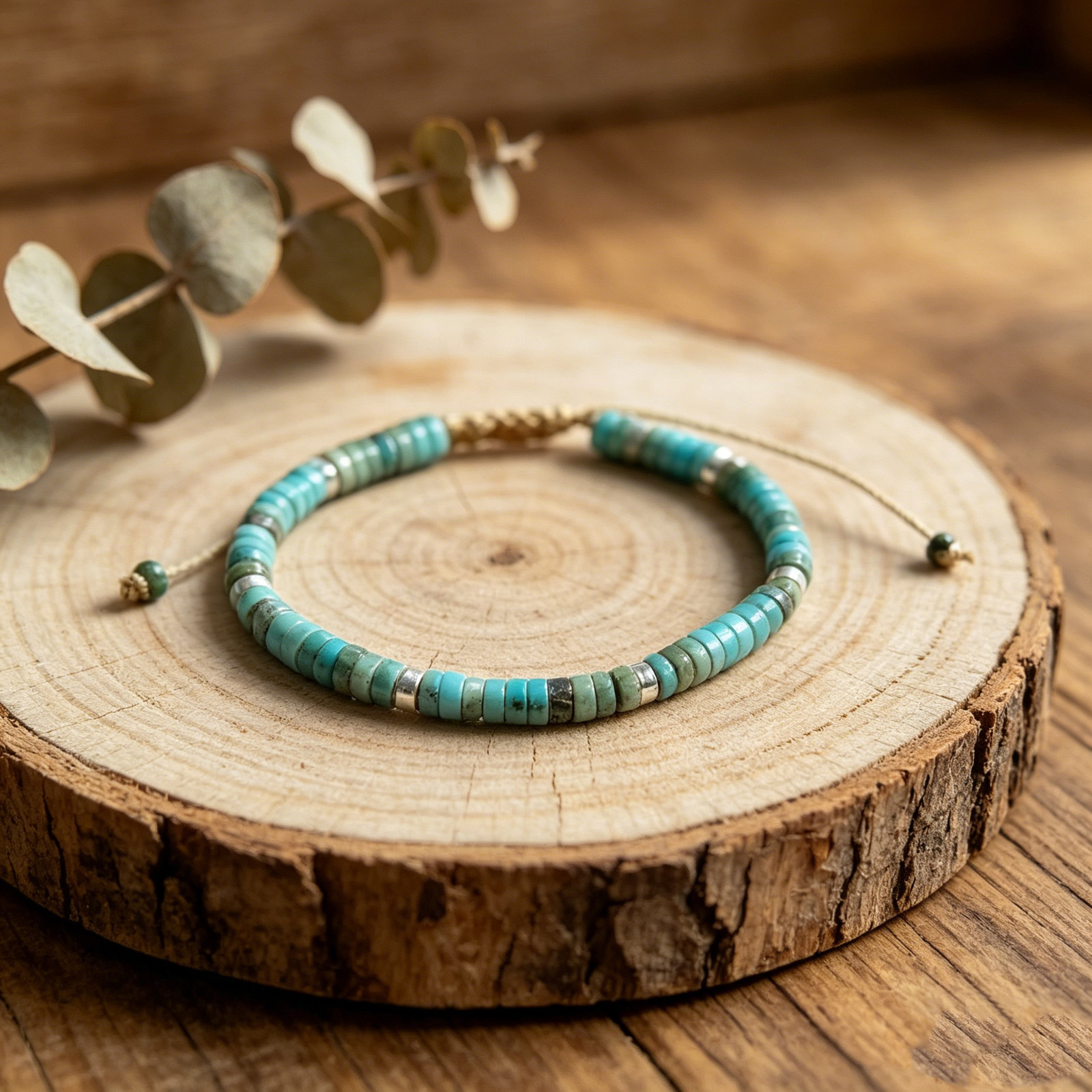 Blue Sea Sediment Jasper Heishi Bead Adjustable Bracelet Boho Healing Crystal gallery