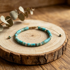 Blue Sea Sediment Jasper Heishi Bead Adjustable Bracelet Boho Healing Crystal
