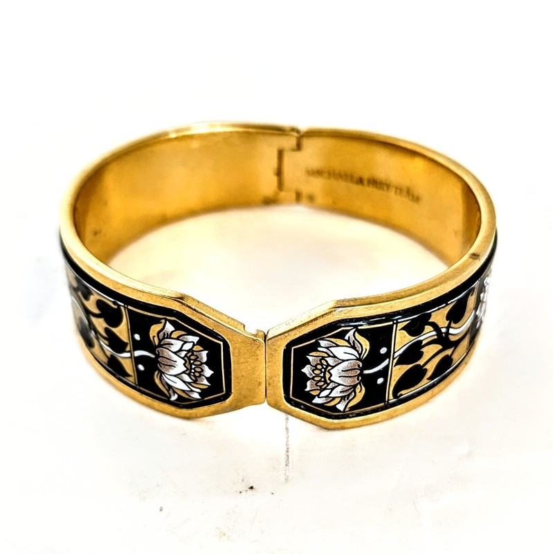 Michaela Frey Wien Bangle Enamel Bracelet Lotus 24K Gold Plate 3/4"x7" gallery