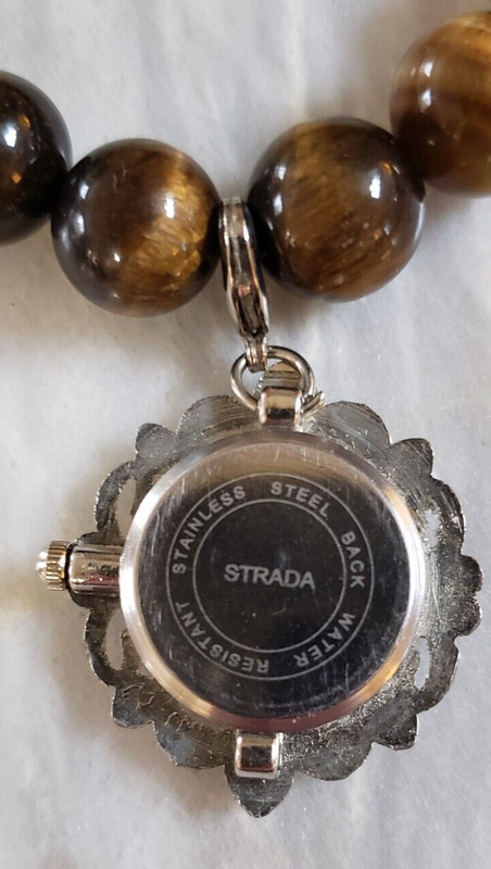 Strada Charm Watch & Tiger Eye Gemstone Bead Water Resistant Stretchy Bracelet gallery