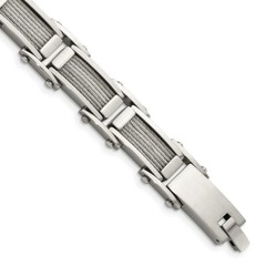Stainless Steel Wire Brushed & Polished 8.5in Bracelet