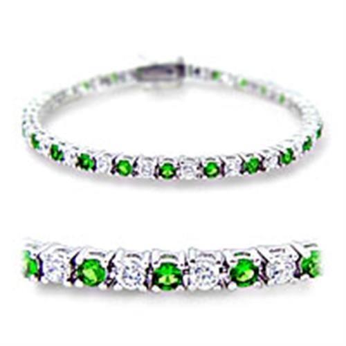 7 Inch Rhodium Plated Green and Clear CZ Tennis Bracelet