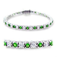 7 Inch Rhodium Plated Green and Clear CZ Tennis Bracelet