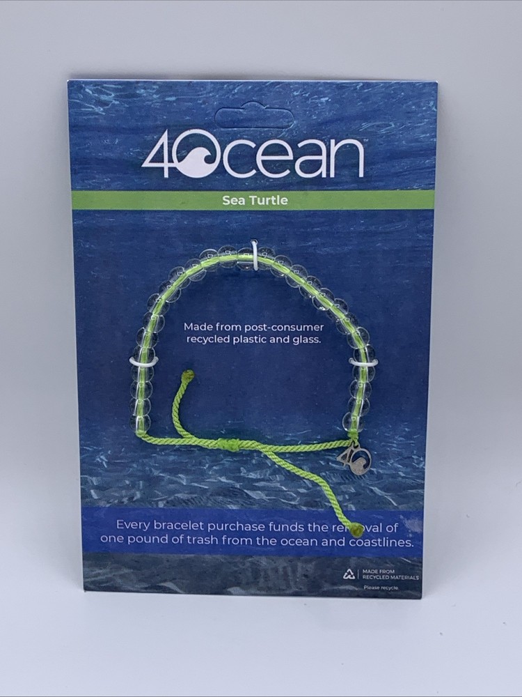 4Ocean SEA TURTLE Adjustable Bead Bracelet Clear/Light Green NEW