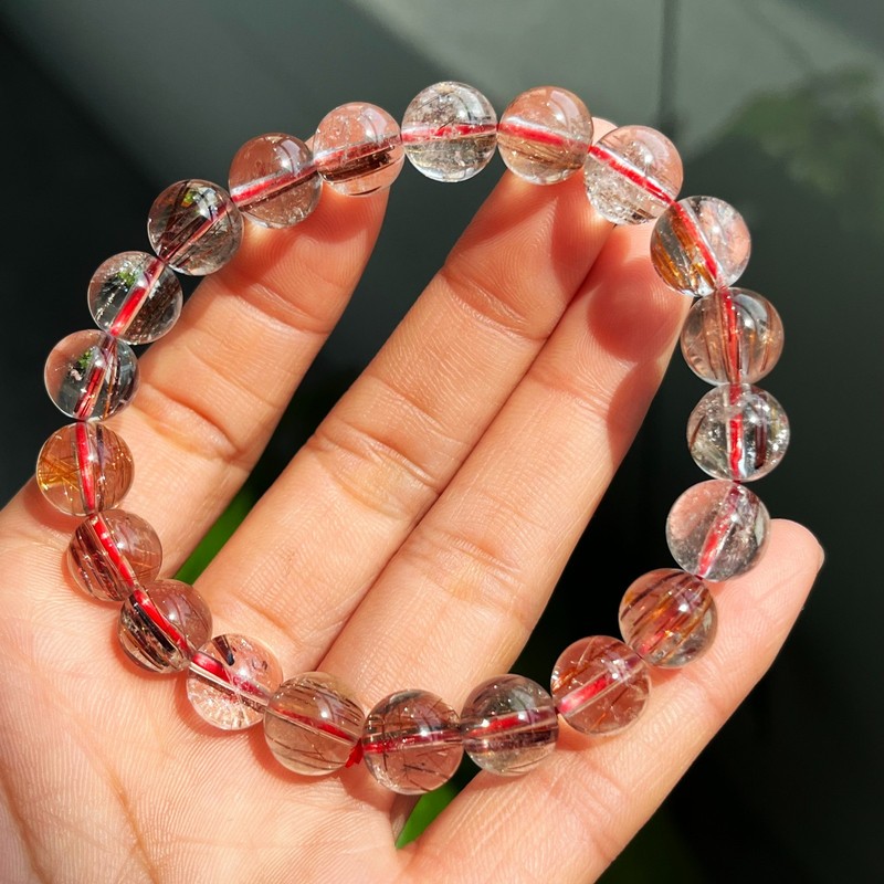 9.7mm Natural Red Copper Rutilated Quartz Crystal Beads Bracelet 2967 gallery