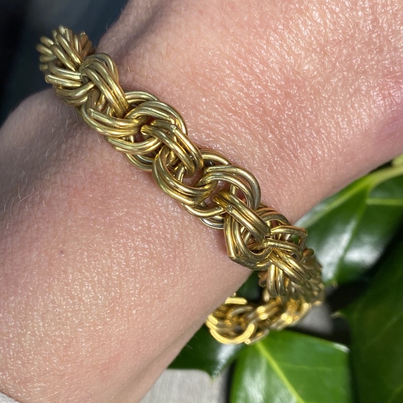 Vintage Multi-Link Woven Chain Gold Plated Bracelet Fold-Over Clasp Security Chn gallery