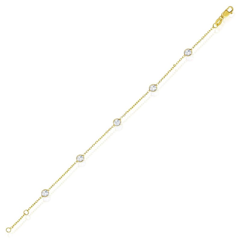 14K Yellow Gold Station Gemstone Adjustable Bracelet (Solid Links) 6.5"-7" gallery