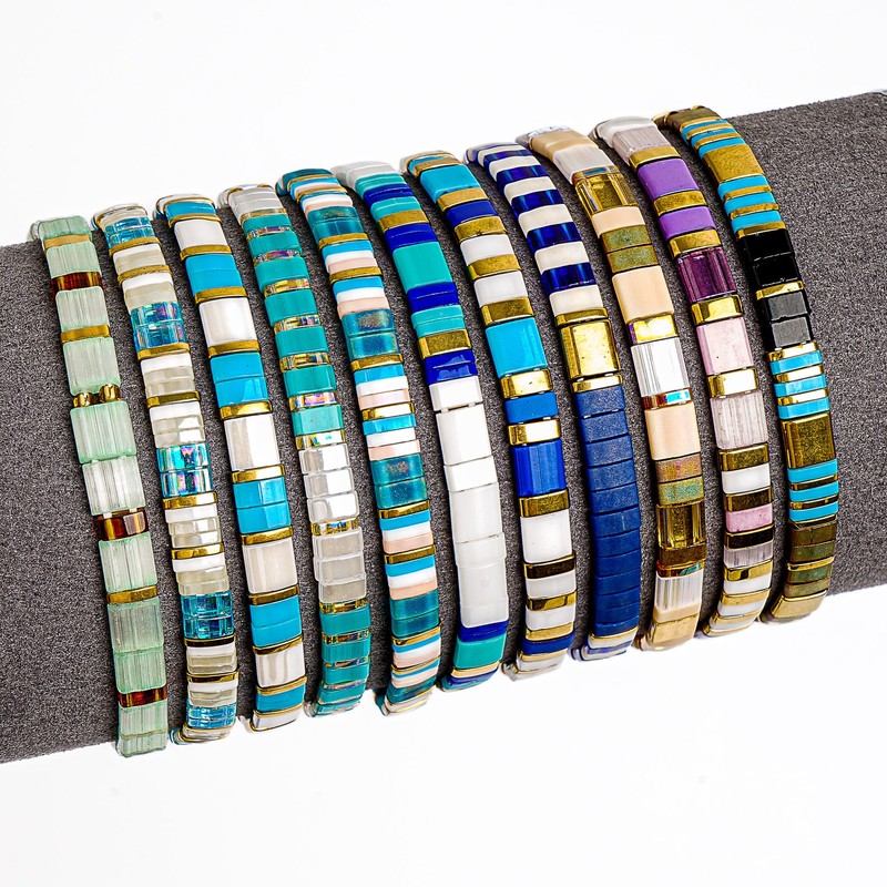 Tile Tila Bracelet,Stackable Boho Glass Bead Bracelets,Summer Jewelry-OCEAN TYPE gallery