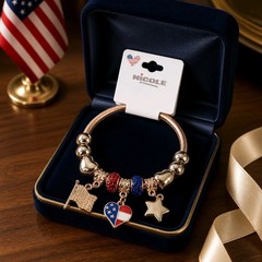 Patriotic Beaded Bracelet 4th of July Red White Blue USA Charm Bracelet U Pick