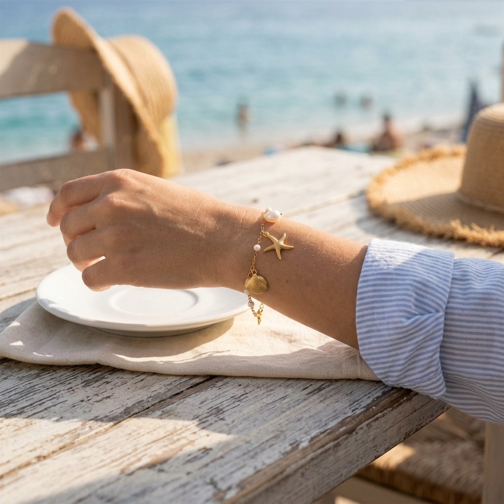 Ocean Starfish Shell Charm Bracelet Gold Tone Adjustable Beach Bracelet for Girl gallery