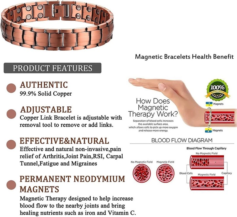 Men's Bracelet Magnetic Therapy Arthritis Pain Relief Pure Solid Copper Bangle gallery