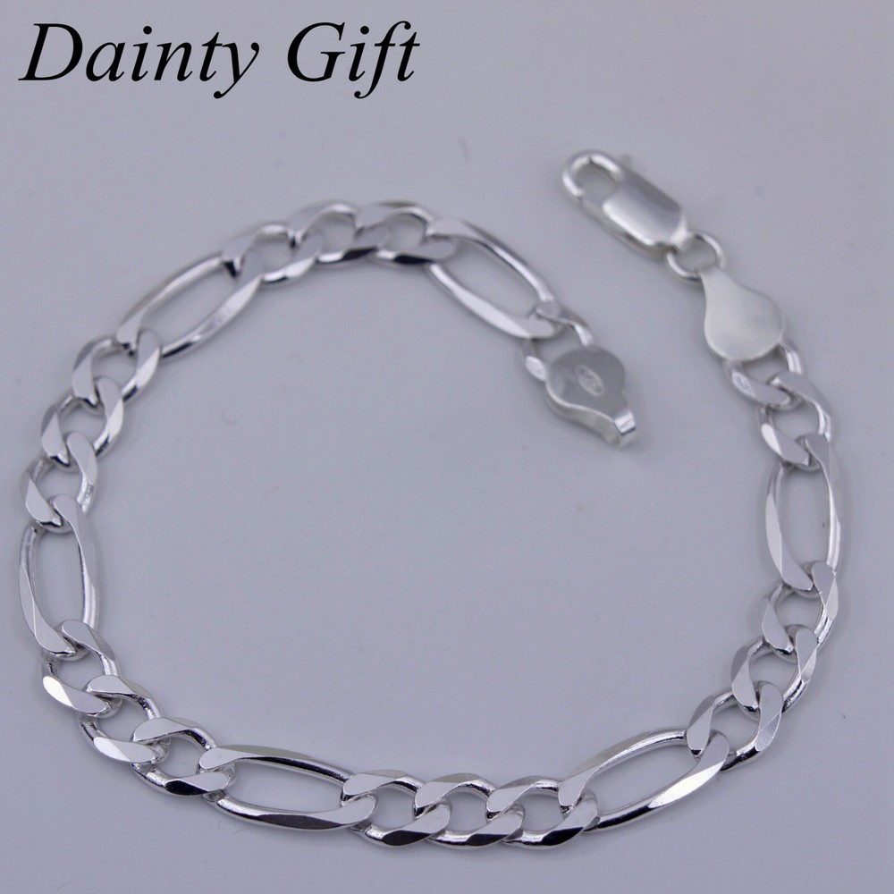 Women Men Made in Italy 925 Sterling Silver 6 mm Figaro Chain Bracelet 7-8.5"