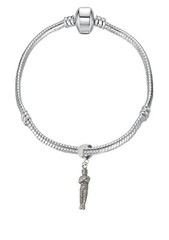 wa mumkr Mummy Pewter charm on silver Rhodium Plated Snake Bracelet
