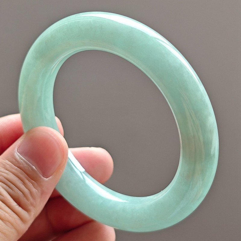 54mm Natural Icy Green Jadeite Jade Bracelets Burma Jade Bracelet Bangle 3613 gallery