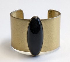 Madewell Chunky Black Oval Gold/Brass Tone Chunky Cuff Bracelet 1 7/8″ Wide