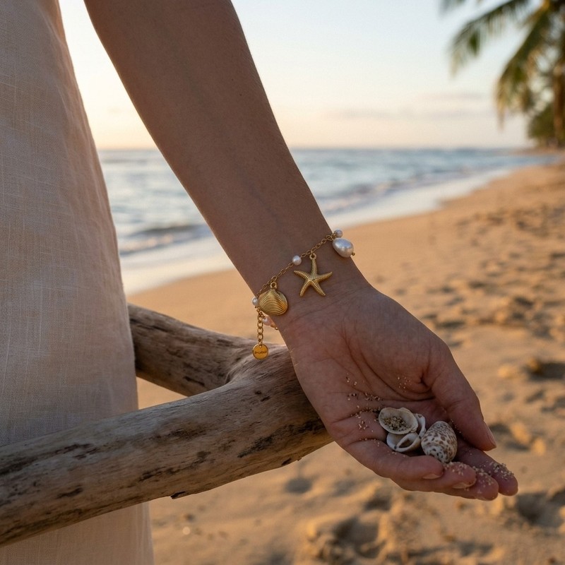 Ocean Starfish Shell Charm Bracelet Gold Tone Adjustable Beach Bracelet for Girl gallery
