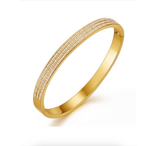 18K Gold Plated Stainless Steel Cubic Zirconia Bangle Bracelet gallery