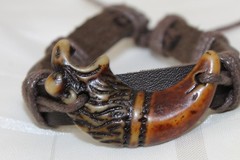 NIB Brown Leather Adjustable Tie Animal Nature BOHO Hippie Bracelet Resin Hippo